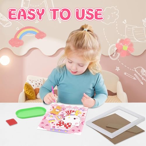 Image of PATPAT DIY Diamond Painting Art Kit for Kids 7 inches Cute Hello Kitty Diamond Painting Art with Wooden Frame DIY Diamond Painting Art Desk Decoration Art Craft Gift for Kids