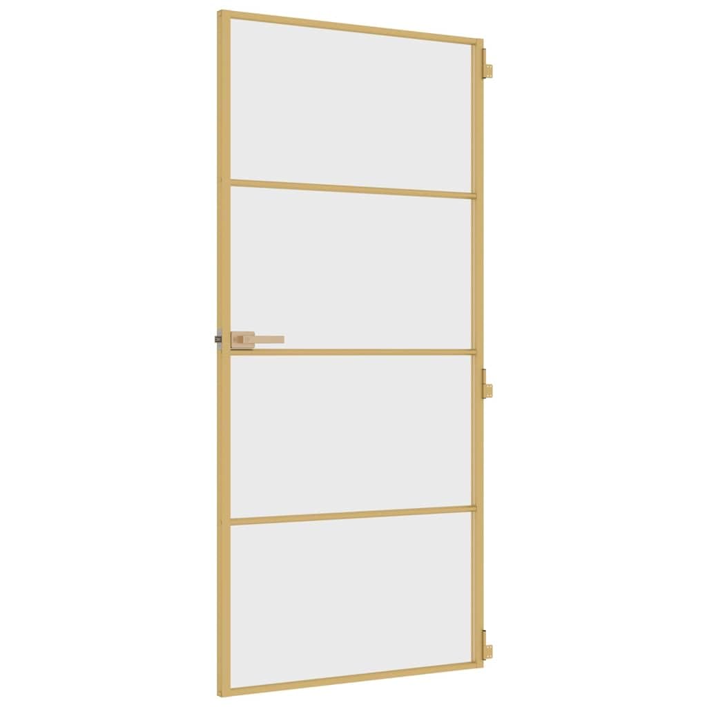 vidaXL Porte Intérieure Mince Moderne, Vitrée pour Chambre et Salle de Bain, Doré 93x201,5 cm Verre Trempé Aluminium