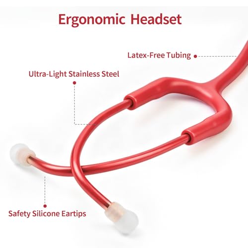 Image of SCIAN Dual Head Stethoscope with Ear Tips for Doctors, Nurses, Medical Nursing Students, Clinical Student Use, Classic Stainless Steel Stethoscope Kit, Red
