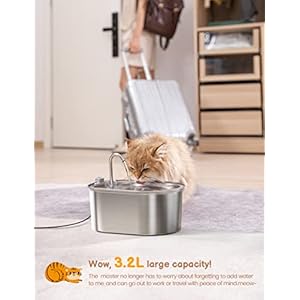 Cat Water Fountain Stainless Steel: 108oz/3,2L Pet Water Fountain – Water Fountain for Cats Inside with Quiet Pump – Dishwasher Safe Cat Fountains – Suitable for a variety of pets – SOOFPET