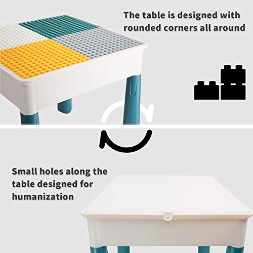 MODOO Kids Activity Table, Toddler Table and Chair Set with Storage, Play Table with 90 Pcs Building Blocks and Bricks Toy, Safety ABS Material Sand Table for Boys Girls Over 3 Years Old (Large) - Thumbnail 4