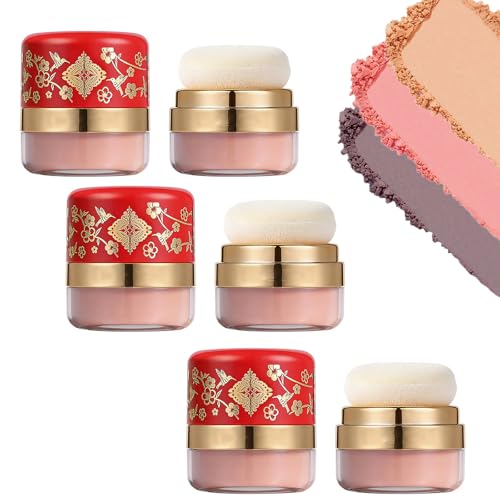 Fard à joues paresseux en poudre libre avec houppette champignon - Kit maquillage 3 pièces