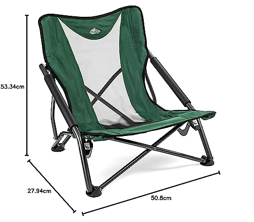 Cascade Mountain Tech Camping Chair - Low Profile Folding Chair for Camping, Beach, Picnic, Barbeques, Sporting Event with Carry Bag, Polyester, Green