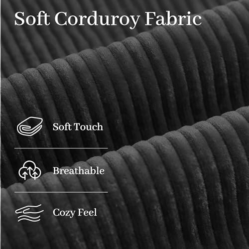 Image of Corduroy Sectional Couch, 3 Seater 113 inch Cloud Couch, Modular Deep Seat Sofa with Pillows for Living Room, Apartment, Black