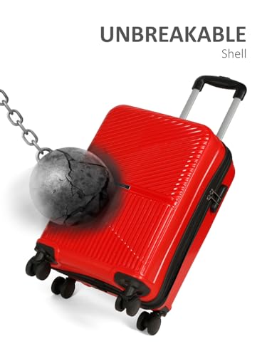 Image of Teakwood Small Size 8 Wheels Trolley Bag, Hard Cabin with Zipper Closure, Adjustable Push Button & Cross Side Strap, Number Lock System 360 Degree (Small, Red)