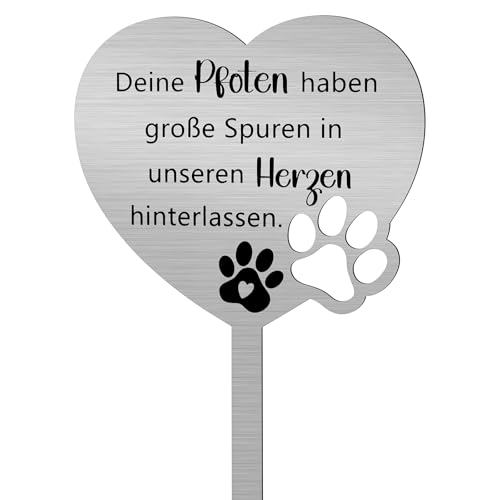Namalu Piquet de Pierre Tombale pour Animal de Compagnie Plaque Commémorative en Métal avec Gravure Plaque Funéraire Imperméable Cadeau pour Propriétaire de Chat Chien(Pattes dans Cœur)