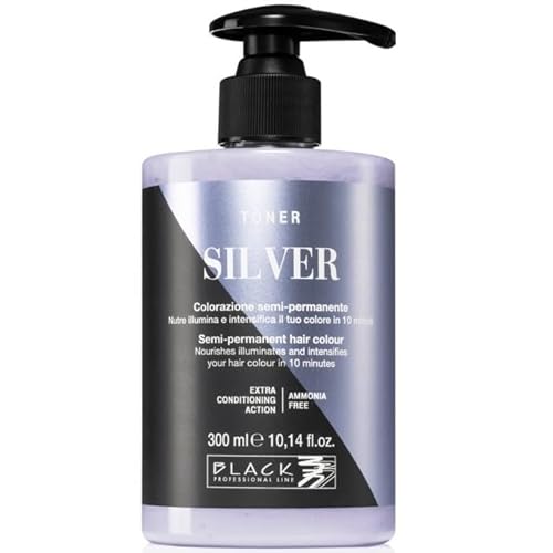 TONER COLORAZIONE SEMI-PERMANENTE NUTRE ILLUMINA E INTENSIFICA IL TUO COLORE IN 10 MINUTI - Black Professonal 300 ml (Silver, 300 ml)