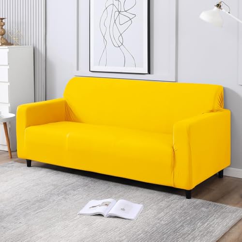 Image of HOKIPO Elastic Stretchable Triple Seater Sofa Cover, Sunny Yellow (NEW-4279-E20)
