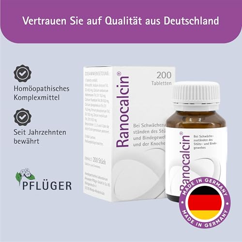 Ranocalcin® bei Beschwerden in Rücken, Schulter, Nacken - unterstützt Knochen, Sehnen, Bänder und Faszien - mit Calcium, Zink, Eisen, Kieselsäure - für Erwachsene und Kinder, 200 Tabletten