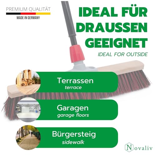 Novaliv Straßenbesen Set 50 cm I Besen Kehrblech mit Gummilippe und Handfeger Arenga-Elaston schwarz-rot – Bild 5