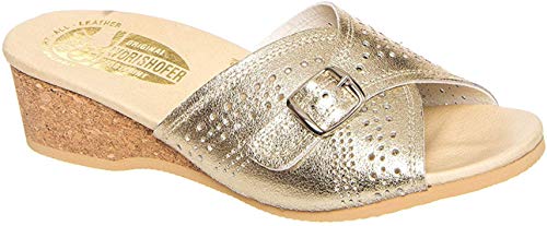 Women's 251 Comfort Wedge Sandal Gold Leather Slip On Granny Slipper (7, Gold)