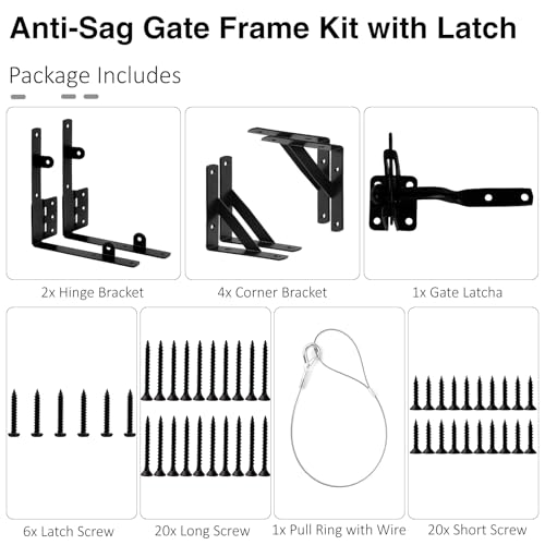 Image of Gate Frame Fence Kit Heavy Duty No Sag Gate Corner Brace Bracket with Gate Latch Anti Sag Gate Kit for Wooden Fences Driveway Gates Shed Doors Corral Gates 1 Set