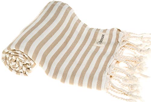 Bersuse 100% Cotton Malibu Turkish Towel - 37X70 Inches, Beige #TOP14