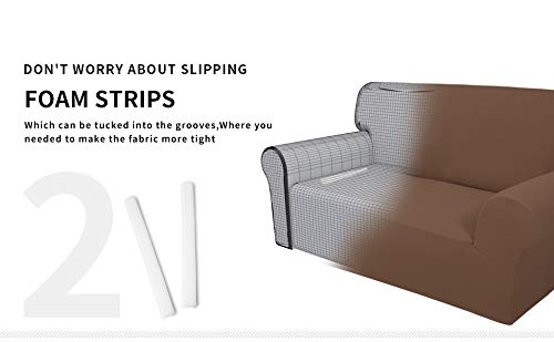 Image of Easy-Going Fleece Stretch Sofa Slipcover Spandex Non-Slip Soft Couch Sofa Cover, Washable Furniture Protector with Anti-Skid Foam and Elastic Bottom for Kids, Pets(Chair, Brown)
