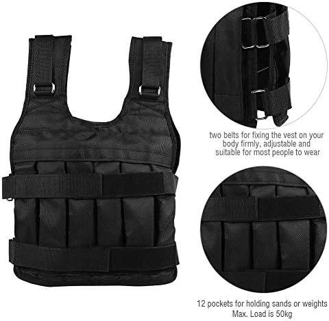 Oxford Cloth Bodybuilding Weight Vest Adjustable 50KG Weighted Vest Strength Training Vest Exercise Waistcoat Jacket for Workout Fitness, 21.7 x 17.3in