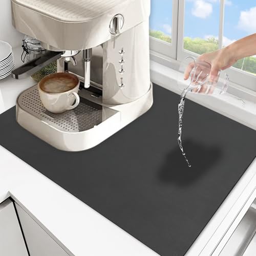 SARTNP Alfombrilla Escurreplatos, Absorbente Alfombrilla Fregadero Cocina, Diatomita Alfombrilla Cafetera, Protector Mueble Fregadero,Antideslizante para Mostrador de Cocina (Gris Oscuro, 40 x 60 cm)