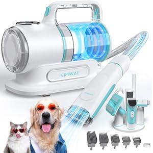 SIMWAL Dog Clipper with Vacuum Cleaner, Dog Vacuum Cleaner Sucks 99% of Pet Hair, Low Noise Dog Hair Trimmer with 6 Pet Grooming Care Tools
