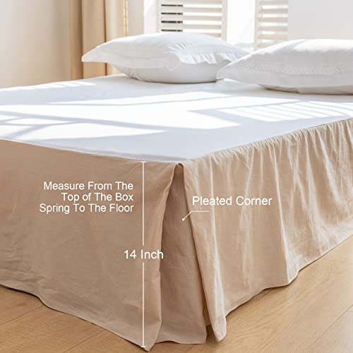 Biselina French Linen Bed Skirt With Pleated Corner 14-Inch Tailored Drop Natural Flax Cotton Blend Basic Dust Ruffle Soft Cozy Farmhouse Bedding (14" Queen, Basic Linen) #TOP3