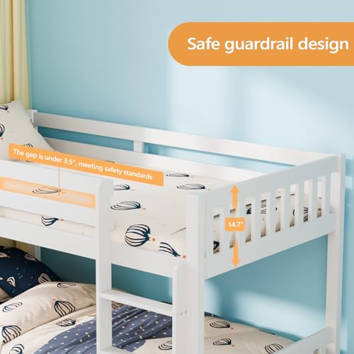 JOYMOR Solid Wood Low Twin Bunk Bed