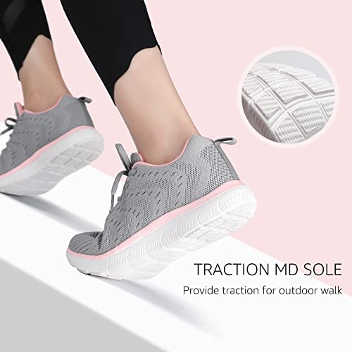 Stq Walking Shoes Women Ultra Lightweight Breathable Mesh Athletic Tennis Shoes Light Grey/Pink Us 6 #TOP6