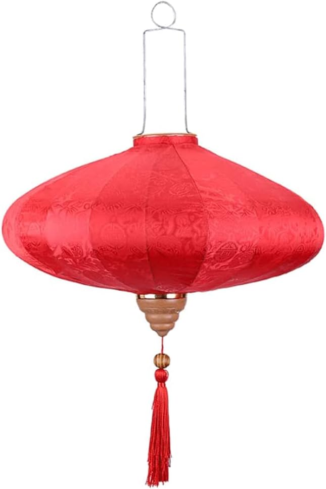 LIOONS Traditional Chandelier, Solid Wood Chinese Lanterns, Chinese New Year Wedding Paper Lantern Lamp, Silk Hanging Lantern
