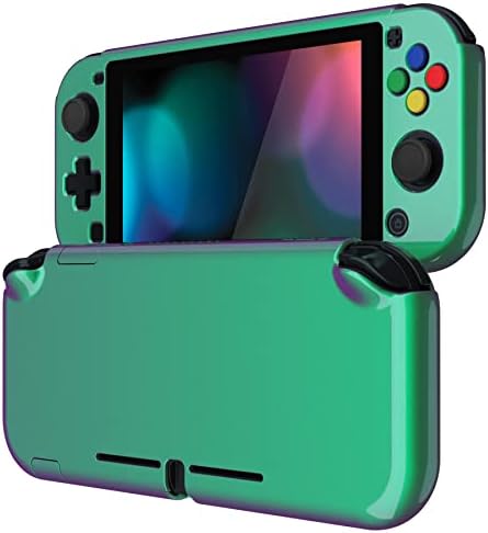 eXtremeRate PlayVital Glossy Chameleon Green Purple Protective Case for Nintendo Switch Lite, Hard Cover Protector for Nintendo Switch Lite - 1 x Black Border Tempered Glass Screen Protector Included