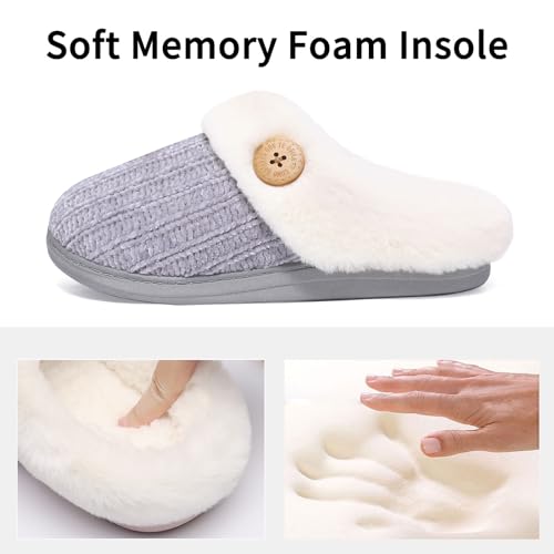 Image of Evshine Warm Knit House Slippers for Women Comfy Wool-Like Lined Chenille Slippers with Memory Foam and Indoor Outdoor Soles
