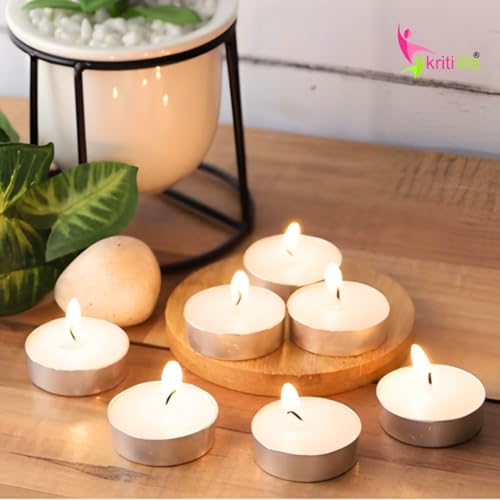 Image of Kriti Life Jasmine Scented Tealight Candles 100% Paraffin Wax 4.5 Hours | Smokeless Dripless White Candles for Home Meditation - Set of 50