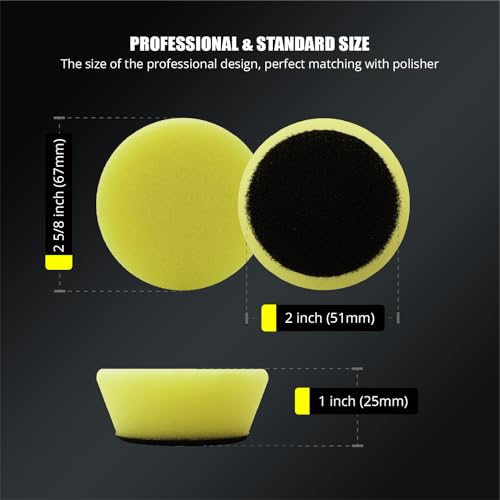 Image of SPTA Yellow T80 Mini High-Cut Foam Polishing Pad, 5Pcs 2inch /50mm Sponge Polishing Buffing Pads, Car Foam Detail Polishing Pad Kit for Car Detail Polishing, Small Area Polishing -FPBFS2Y