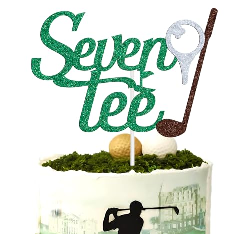 Golf Seven-tee Cake Topper, Golf 70th Birthday Decoration, Funny Golf Theme 70 Seventy Sign for Golfer Fans, 70th Birthday Party Decorations Supplies