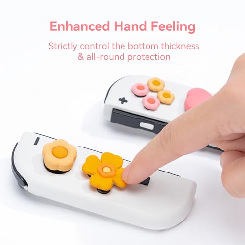 Image of GeekShare Cross D-Pad Button Caps Thumb Grips Set,Silicone ABXY Key Buttons Sticker Compatible with Switch /OLED Joy Con (Pink & Yellow)