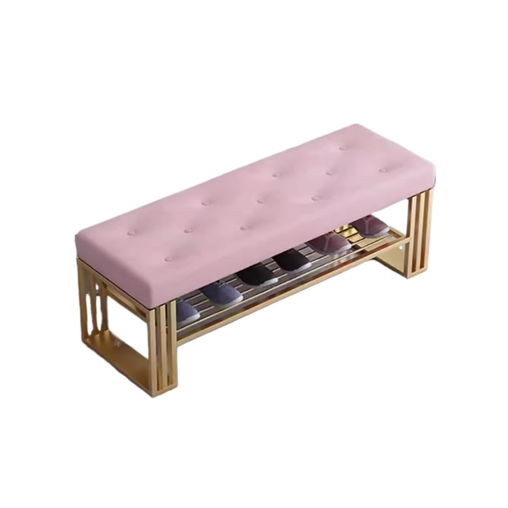 LWJSOCP Entryway Shoe Storage Bench with Padded Seat 2-Tier Metal e nizer Small Shoe Rack for Narrow Spaces Stylish Hallway Cabinet Stool 80cm