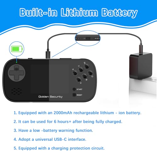 Golden Security Tragbare Handheld-Spielkonsole für Kinder, Retro Konsole mit 156 Retro-Videospielen, mit wiederaufladbarem Akku, 3,5-Zoll-LCD-Bildschirm, Geschenk für Jungen und Mädchen (Schwarz) – Bild 4