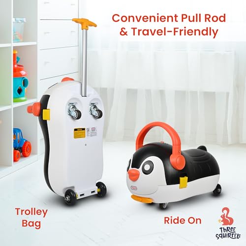 Image of Kids Ride On Trolley Bags for Travel | 2-in-1 Trolley Bag & RideOn Kids Luggage | Kid Luggage /Suitcase with 4 Wheel | Unique Bags for Boy Kids, Easy to Carry (Black)