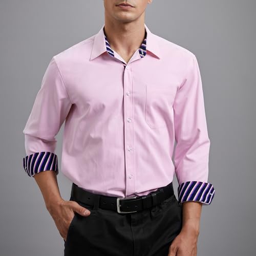 Image of HISDERN Mens Dress Shirts Long Sleeve Button Down Casual Shirts for Men Inner Contrast Formal Business Tuxedo Wedding Shirt