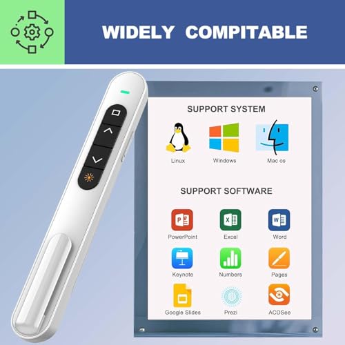 Image of rts USB Type-C Laser Pointer Presentation Clicker with Volume Control, Clicker for PowerPoint Presentations RF 2.4GHz USB Slide Advancer Control for, Slide, Keynote, PPT Mac, Computer, Laptop (White)