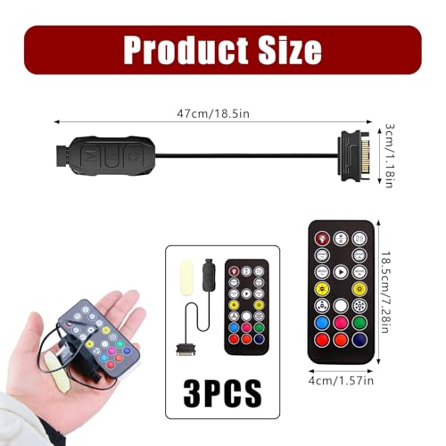 Controlador ARGB con mando a distancia – Binghe 5V 3 pines – Iluminación RGB personalizable mediante mando a distancia de 14 teclas – Compatible con ventiladores de caja de PC y tiras LED – Efectos de - imagen 3