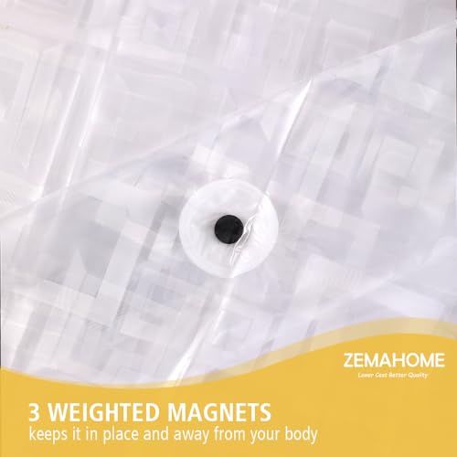 Image of ZEMAHOME Thin 3D EVA Shower Curtain Liner Geometric, 72x72 Premium Light Weight Clear Plastic Bathroom Shower Curtain with Rustproof Metal Grommets 3 Magnets for Shower Stall, Bathtubs
