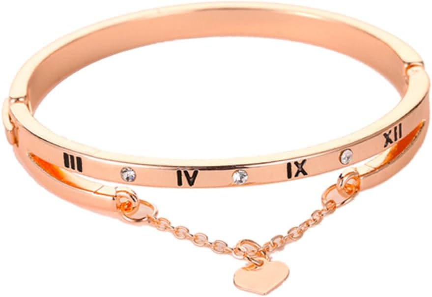 Rose Gold Roman Number Bracelet Heart Shaped Bangle for Women Delicate Alloy Jewelry with Creative Elegant Design Gift for Mom Sister Girlfriend Daily Wear and Special Occasions