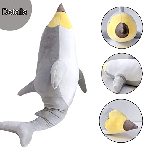 Elainren Pencil Shark Kids Plush Pillow Soft Gray Shark Stuffed Ocean Toy Large Shark Plush Japanese Anime Creative Pencil Shape Shark Plushie Dolls Gifts For Boys And Girls,31.5'' #TOP5