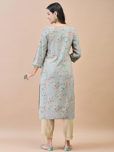 Image of Shree Women Liva (Rayon) White Floral Print Kurta