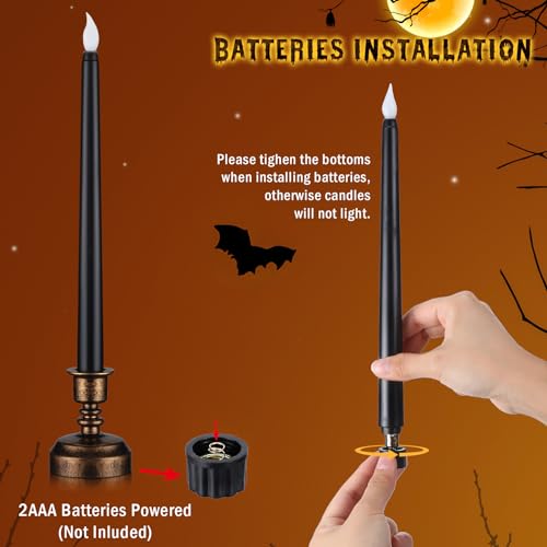 Image of Fumete 16 Pcs Halloween Black Flameless Candles, with Gold Base