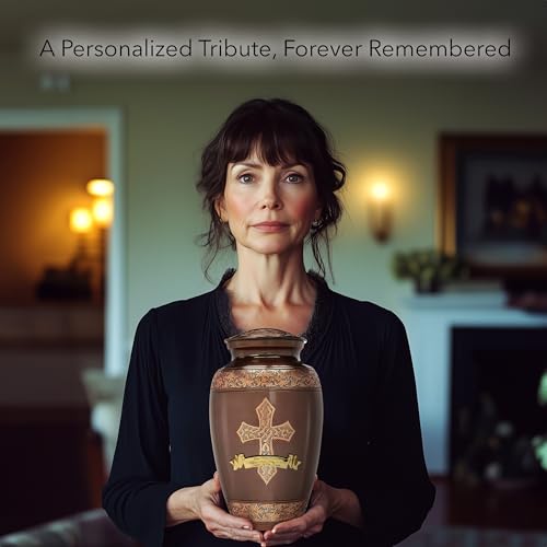 Image of Bronze Cross Cremation Urn for Ashes Adult Male - Personalized Cremation Urns for Human Ashes Adult Man Decorative Urns - Beautifully Handcrafted Cross Urn