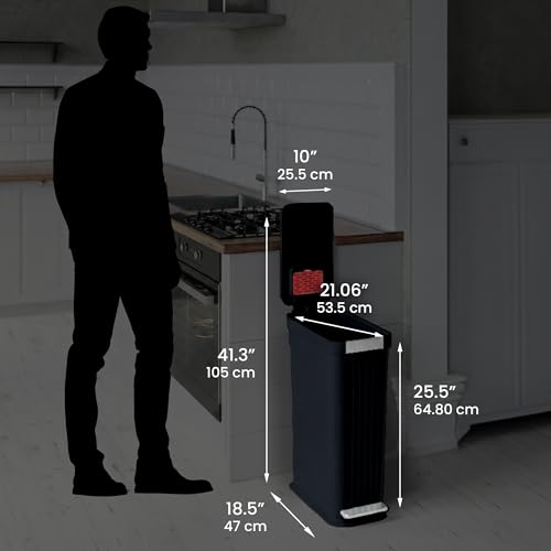 Image of iTouchless SoftStep 50 L / 13.2 Gallon Slim Step Pedal Kitchen Trash Can with Odor Filter, Indoor Recycling Bin Durable Dent-Proof, Stainless Steel Trim Garbage Bin with Lid, Home Office Black Plastic
