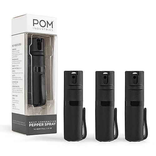 POM Pepper Spray Pocket Clip - Flip Top Safety - Maximum Strength OC Spray Self Defense - Tactical Compact & Safe Design - Quick Key Release - 25 Bursts & 10 ft Range