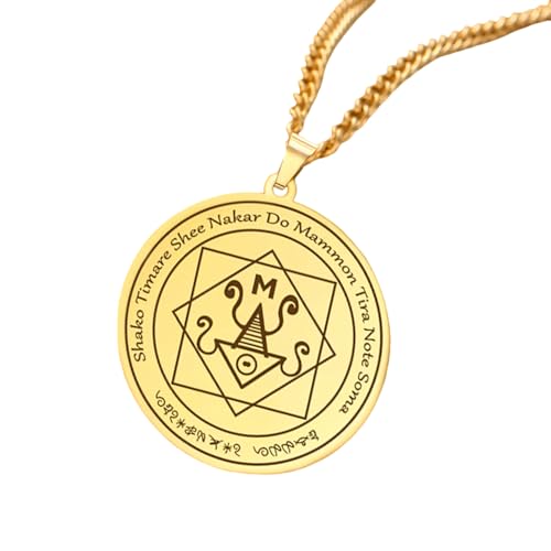 Mammon Talisman Pendant Necklace, 38mm Gold Medallion, 60cm Chain, Stainless Steel