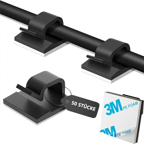 SZFUDIGO kabelhalter,50 PCS kabelhalter selbstklebend Wand kabelführung Cable Holder kabelbefestigung selbstklebend Wand Kabel wandhalterung Befestigung Wand (schwarz)