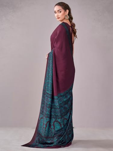 Image of Satrani Women's Crepe Printed Saree with Unstitched Blouse Piece