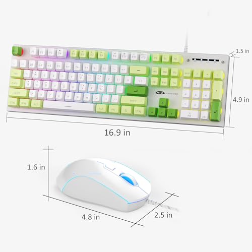 Image of MageGee GT838 Gaming Keyboard and Mouse Combo, 104 Keys RGB Backlit Quiet Wired Keyboards with Number Pad, Metal Panel, Anti-Ghosting, Keyboards Set for Desktop, Laptop, PC, Green