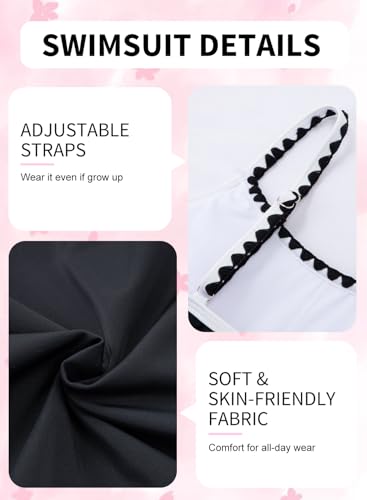 Image of XiaoMoSha Girls One Piece Swimsuit Adjustable Straps Bathing Suit Teen Girl Color Block Trim Padded Beach Swimwear 6-16 Years